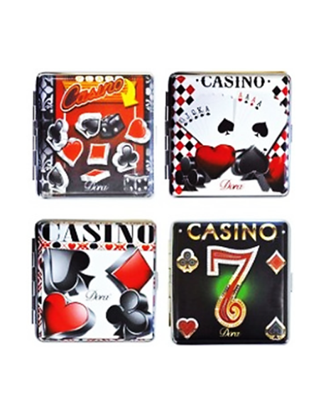 Pitillera metálica Dora Casino con diseños temáticos de casino