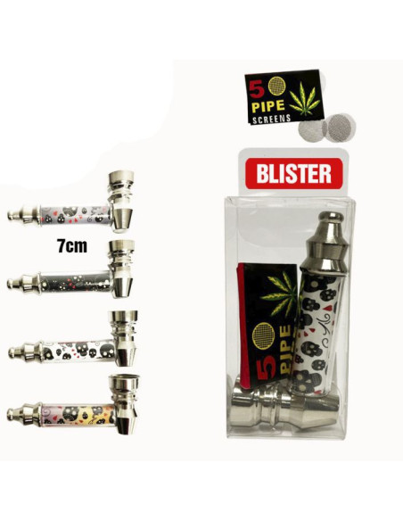 Mini pipa de metal Rasta con blister y 5 filtros metálicos, colores aleatorios