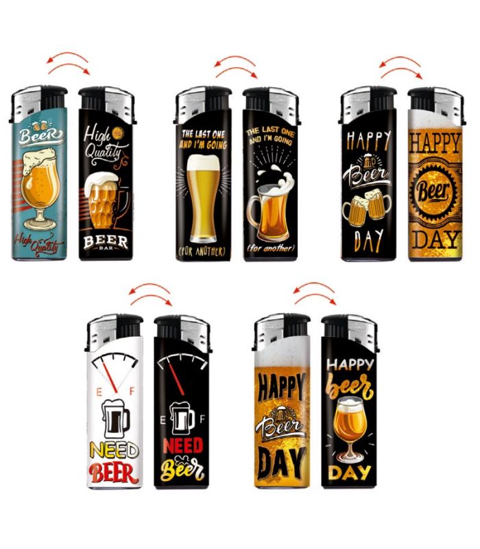 Mechero Dora Electrónico Decorado, encendedor moderno y recargable para fumadores motivo decorativo beer