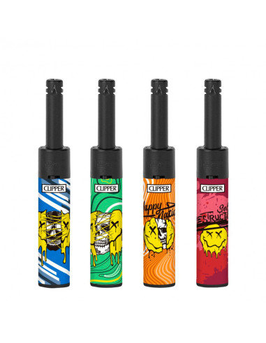 Mecheros Clipper Mini Tube serigrafiados con diseños variados caja 24 unidades