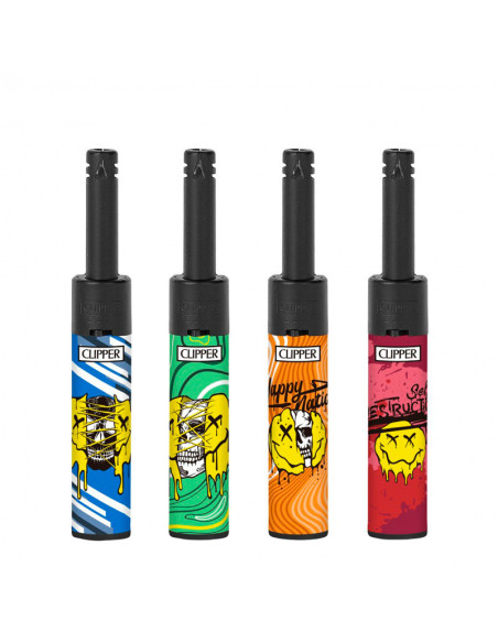 Mecheros Clipper Mini Tube serigrafiados con diseños variados caja 24 unidades