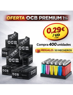 Promoción OCB Premium 1.1/4, comprando 400 unidades de regalo 50 mecheros