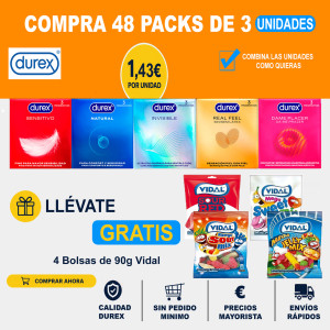 Durex Promo: 48 Packs + 4 Bolsa Vidal | Oferta Preservativos
