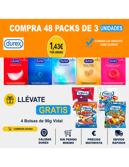 Durex Promo: 48 Packs + 4 Bolsa Vidal | Oferta Preservativos
