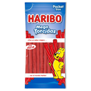 Bolsa Haribo Mega Torcidas sabor fresa de 75 gramos.