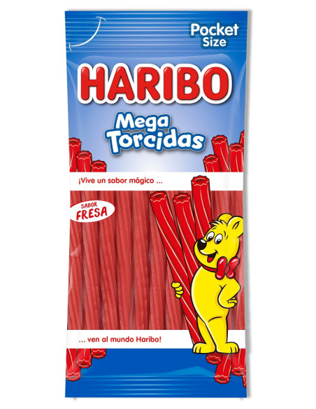 Bolsa Haribo Mega Torcidas sabor fresa de 75 gramos.