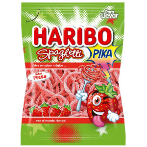 Bolsa Haribo Spaghetti Pika sabor fresa de 75 gramos.