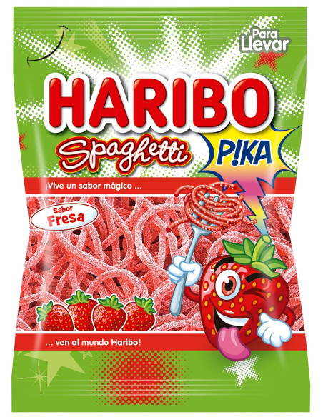 Bolsa Haribo Spaghetti Pika sabor fresa de 75 gramos.