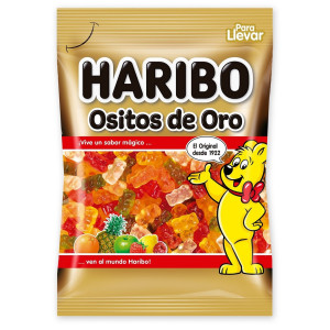 Bolsa Haribo Ositos de Oro de 100 gramos con sabores afrutados variados.