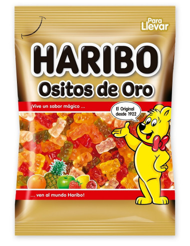 Bolsa Haribo Ositos de Oro de 100 gramos con sabores afrutados variados.