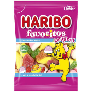 Bolsa Haribo Favoritos Original de 90 gramos con surtido de gominolas afrutadas.