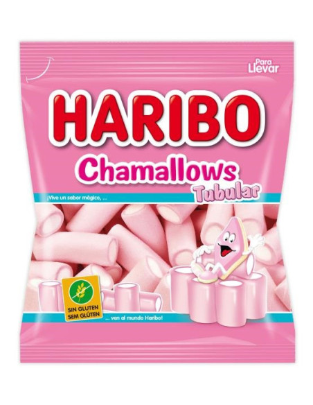 Bolsa Haribo Chamallows Tubular de nubes esponjosas sin gluten.