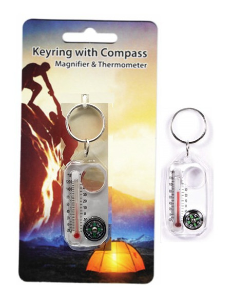LLAVERO BRÚJULA, LUPA Y TERMÓMETRO