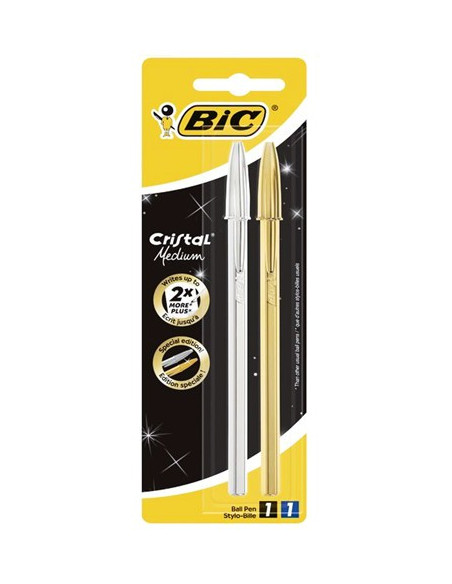 BOLÍGRAFOS CRISTAL BIC PLATA Y ORO